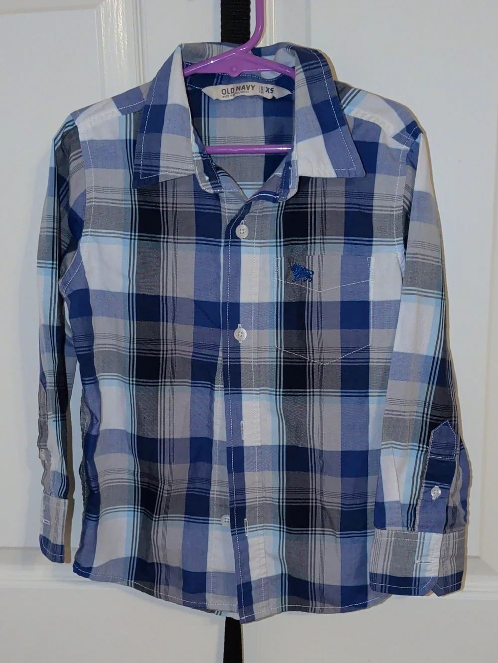 Old Navy Blue and Gray Plaid Button-Down Shirt